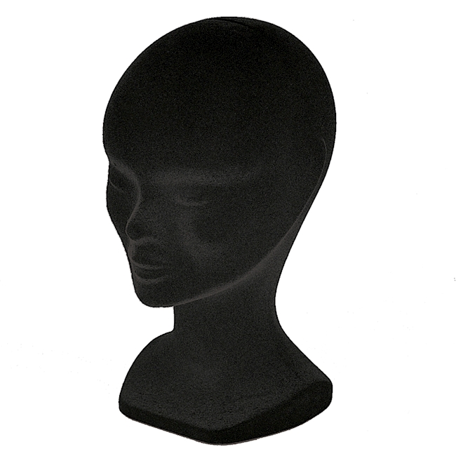 Perücken-Kopf Dame samtiert, schwarz, 290 mm